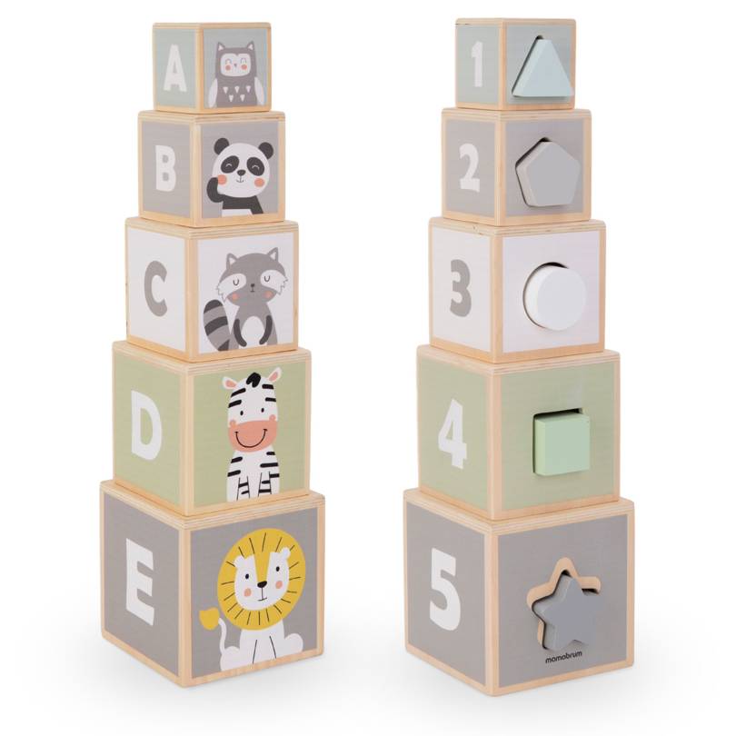 Dřevěná věž - třídička tvarů čísla abeceda zvířata