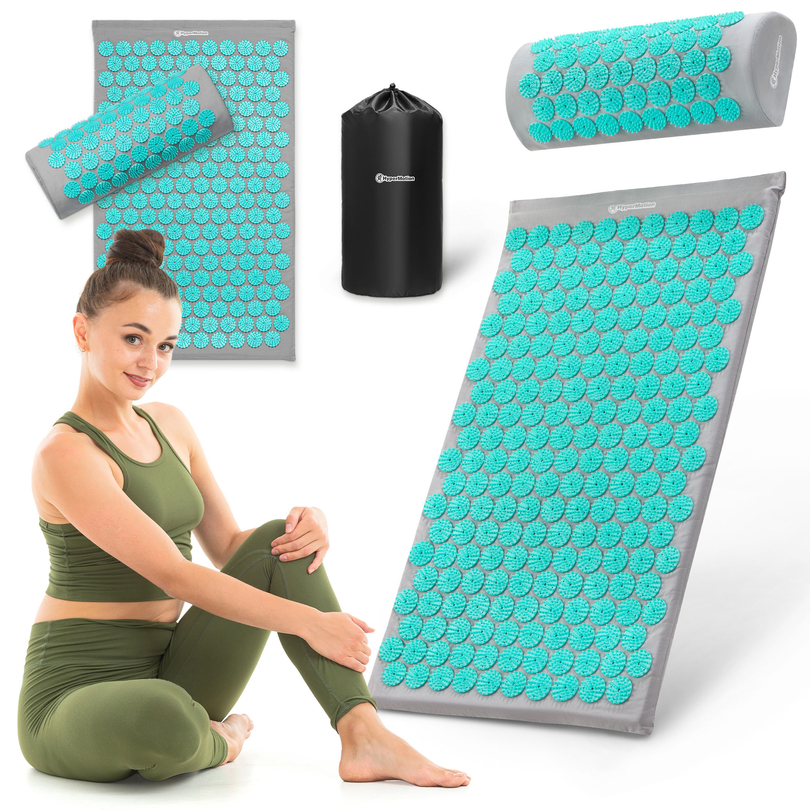 Akupresurní podložka s polštářem a potahem - 72 cm HyperMotion šedo-mintová