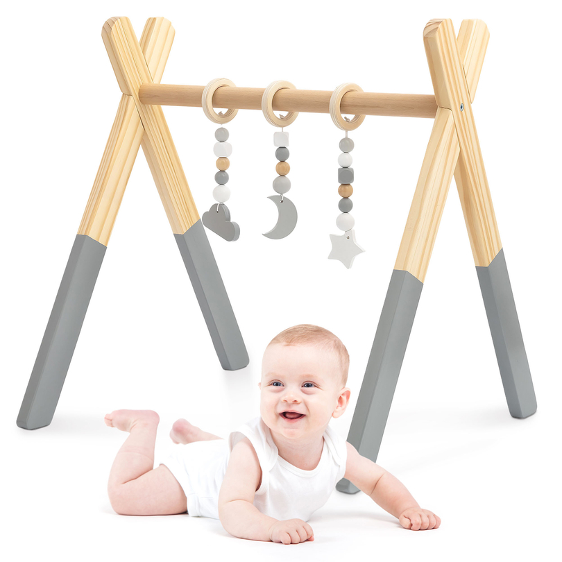 Dřevěný vzdělávací stojan Baby Gym - barva šedá