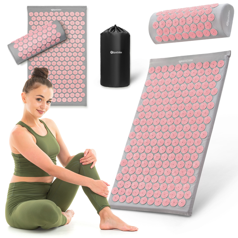 Akupresurní podložka s polštářem a potahem - 72 cm HyperMotion šedá a růžová