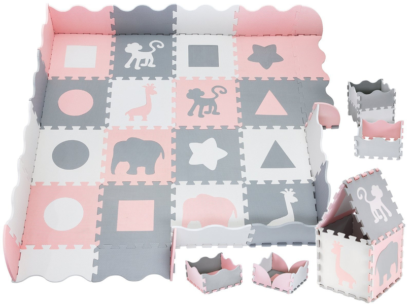 Pěnová rohož puzzle XL 150 x 150 x 1 cm s okrajem - EVA pěna - růžová