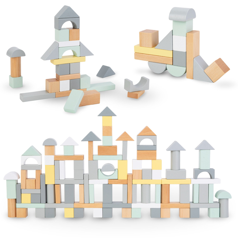 Pastelové dřevěné kostky - sada 100 XL kusů