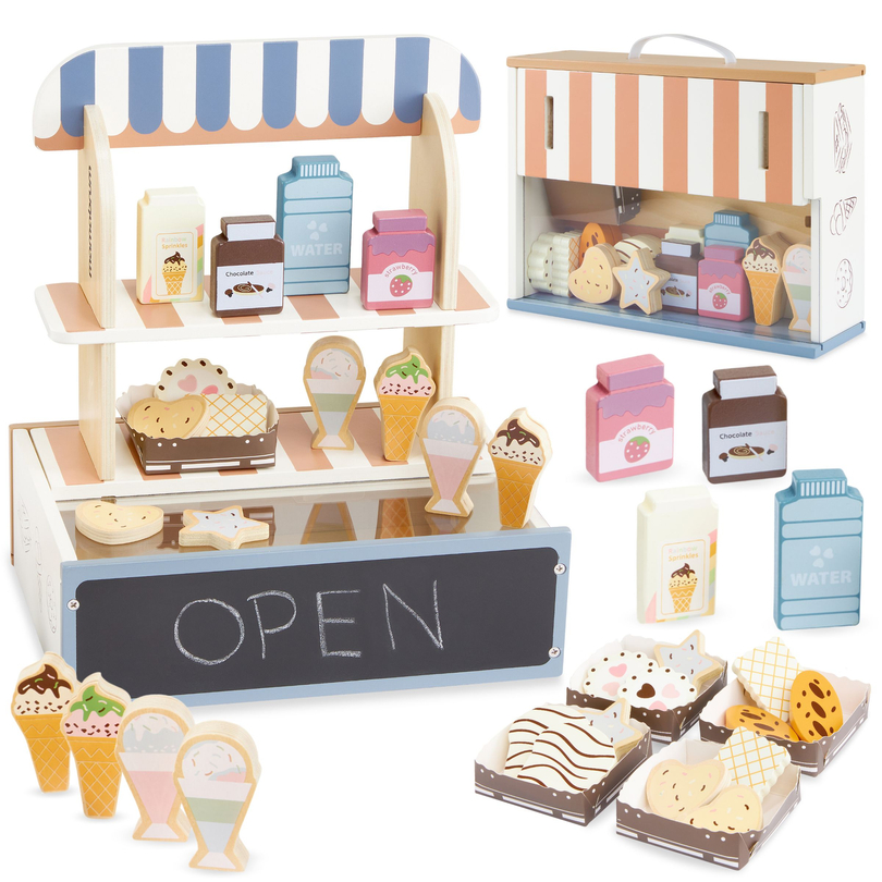 Skládací dřevěný obchod - kavárna, cukrárna s příslušenstvím