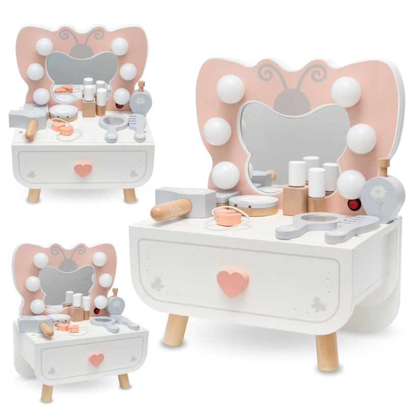 Dřevěný mini toaletní stolek s LED osvětlením - Butterfly