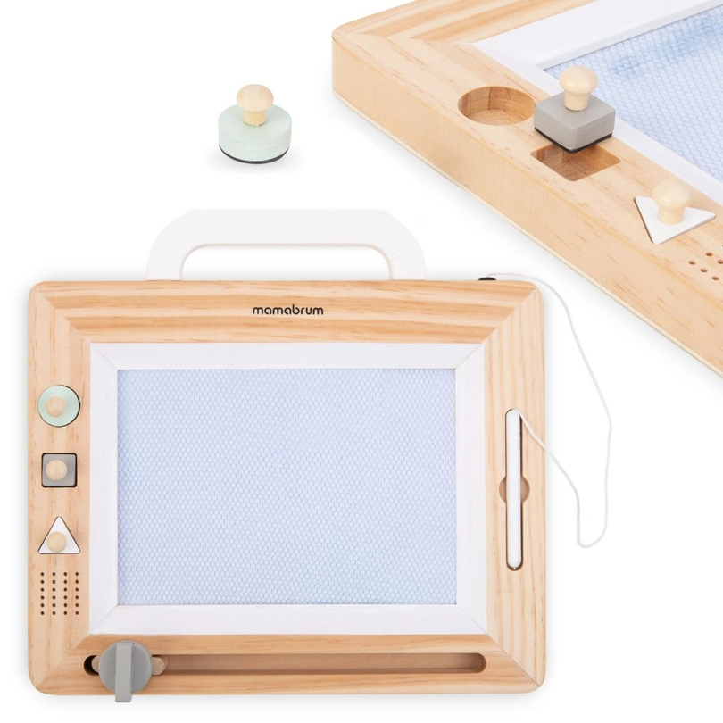 Dřevěný zápisník s razítky - rýsovací prkno