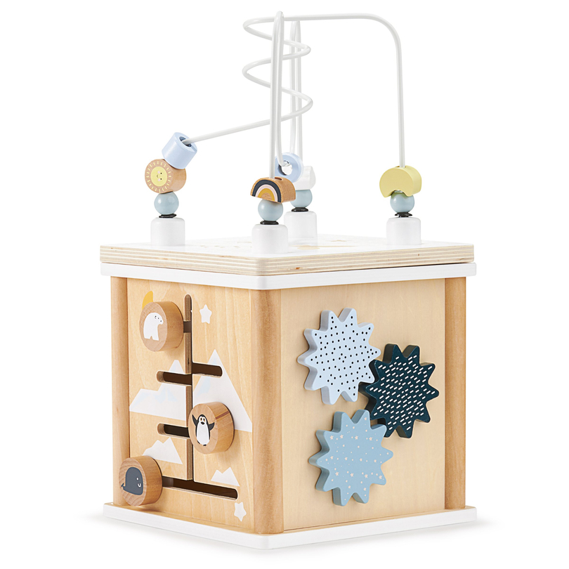 Dřevěná vzdělávací kostka s prokládáním - třídička tvarů