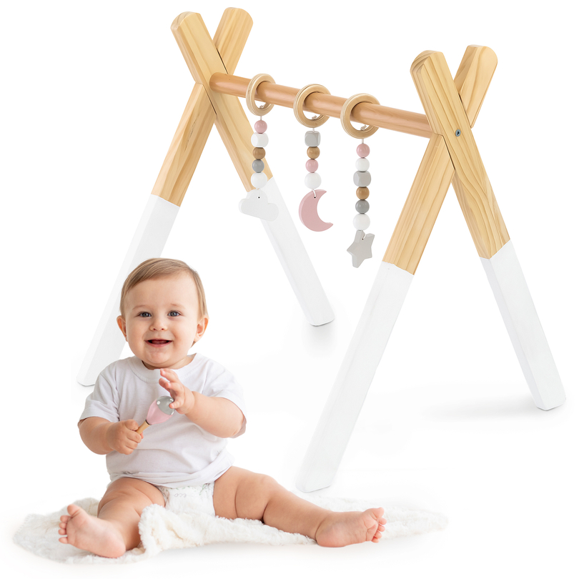 Dřevěný výukový stojan Baby Gym - bílá barva