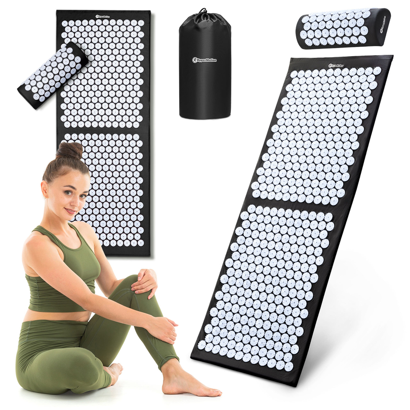 Velká akupresurní podložka s polštářem a potahem - 130 cm HyperMotion černá a bílá